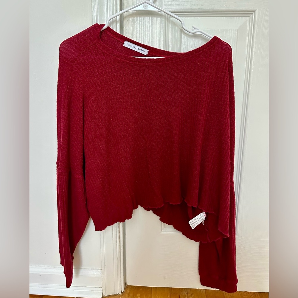 Emily Hsu Designs Red oversized waffle Crop Top